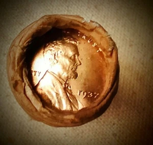 Wheat Small Cent Roll • Red 1937 Lincoln Cent & Vintage Dime "S" • Earlies / PDS - Picture 1 of 10