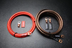 BIG 3 UPGRADE 4 GAUGE WIRE SHINY RED BLACK 3/8 COPPER TERMINLAS W/ HEATSHRINK - Picture 1 of 3