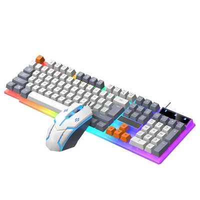 Rainbow LED Gaming Keyboard and Mouse Set Multi-Colored Backlight Mouse - Image 1 of 4