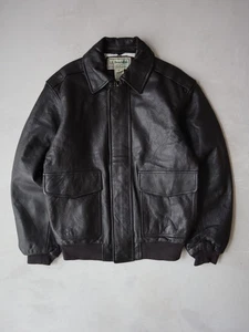 Vintage L.L.Bean Goatskin Leather Jacket A-2 Style Bomber Pilot Brown Size M - Picture 1 of 8
