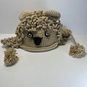 Gorro de búho de ganchillo con orejeras y pompones colgantes hecho a mano/hecho a mano - Imagen 1 de 14