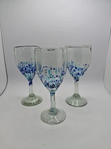 Vibrant Handblown Mexican Wine/Mixed Drink Glasses Textured Confetti Goblets - Picture 1 of 14