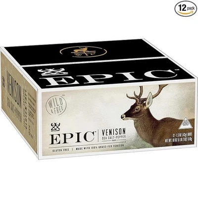 Epic Venison Sea Salt and Pepper Keto Friendly Gluten Free Bars - Pack of 12 - Image 1 of 3