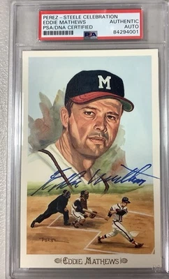Eddie Mathews Signed Perez Steele Celebration Postcard Braves Autograph PSA/DNA - Image 1 of 2