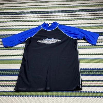 Vintage Ocean Pacific Rash Guard Youth XLarge Blue Black OP Surf Beach Swim - Image 1 of 4