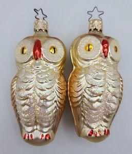 Vintage Inge Glas Christmas Owl Ornament Germany 5 Point Star Set of 2 - 3" Tall - Picture 1 of 6