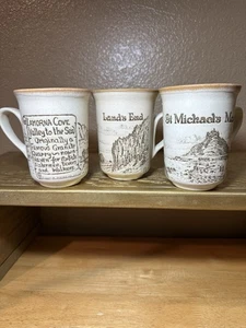 VTG Fosters Pottery Set Of  3 Stoneware Tea/coffee Mugs St. Michael’s Mount Etc - Picture 1 of 15