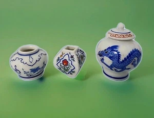 Lot 3 Miniature Porcelain Ginger Jar & Vases Decor Japan 1"-1.75" Tall 1:12 - Picture 1 of 11