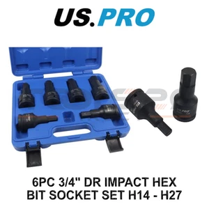 US PRO Tools 6pc 3/4" dr Impact Hex Allen Bit Socket Set Sockets 14 - 27mm 3770 - Picture 1 of 4