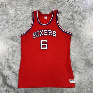 Vintage Philadelphia 76ers Jersey Mens XL Red NBA Basketball Sand Knit Davis 80s - Picture 1 of 11