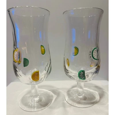 2 Hand Blown Artland Hand Blown Mexican-Style Margarita Glasses w Lemons 8” Tall - Image 1 of 4
