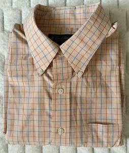 Brooks Brothers 346 Herren Button Down Hemd L orange blau kariert bügelfrei Baumwolle - Bild 1 von 7
