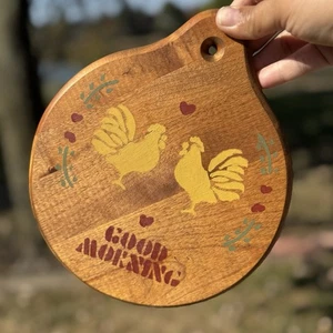 VTG Wood Good Morning Rooster Chicken Trivet Wall Decor GRANDMACORE Hand Painted - Picture 1 of 7