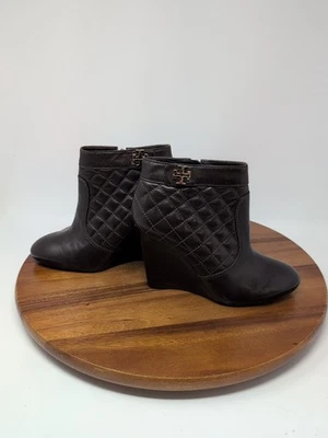 Botines de cuña Tory Burch Leila acolchados de cuero marrón talla 8,5 M Foto 1 de 4