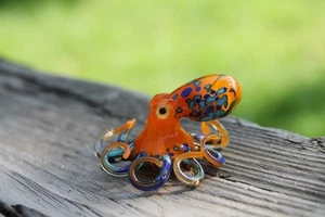 Orange Blue Blown Glass Octopus glass figurine Octopus Glass Ocean Octopus - Picture 1 of 10