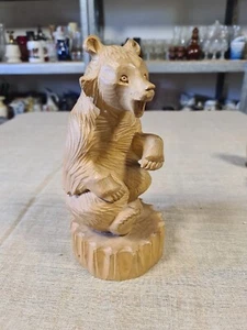 Large Hand Carved Wooden Statue Figurine Brown Bear . - Picture 1 of 11
