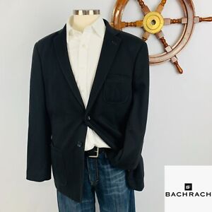 Bachrach Mens 44R Black Cotton Blend Sport Coat Blazer Jacket Elbow Patches