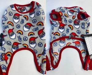 Winter Christmas Dog Sweater Fleece Dress Up Santa Print X-Small 9-11” Long - Picture 1 of 5