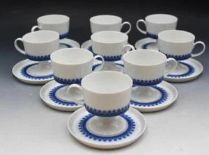 Rosenthal Porcelain Diadem 9 Footed Cups & Saucers White w/ Blue Snowflake - Picture 1 of 7