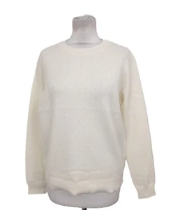 Warehouse Women's Jumper Ivory Pointelle Ribbed Trims Stretchy Pullover New* F1 - Picture 1 of 61