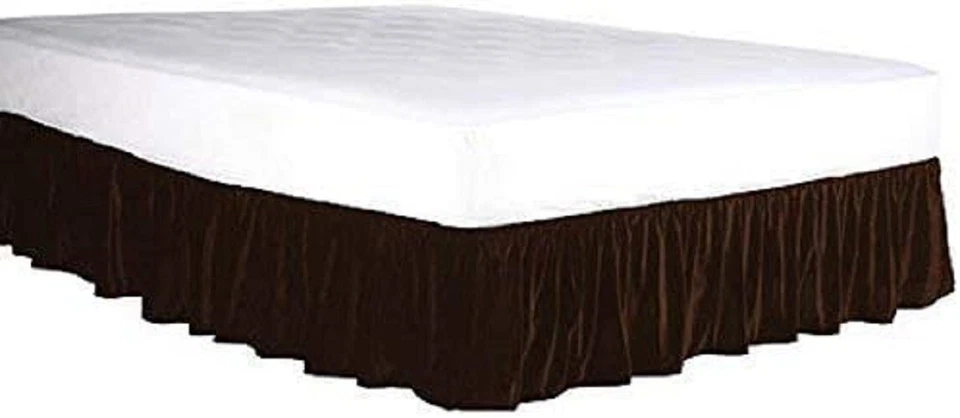Эластичный бархат кровать юбка пыли с оборками легко подходит кровать юбка (коричневый, Twin 14» падение) - Изображение 1 из 1