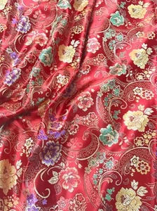 FLORAL BROCADE FAUX SILK SHANTUNG FABRIC COSTUME DRESS BLOUSE CRAFT - Picture 1 of 1