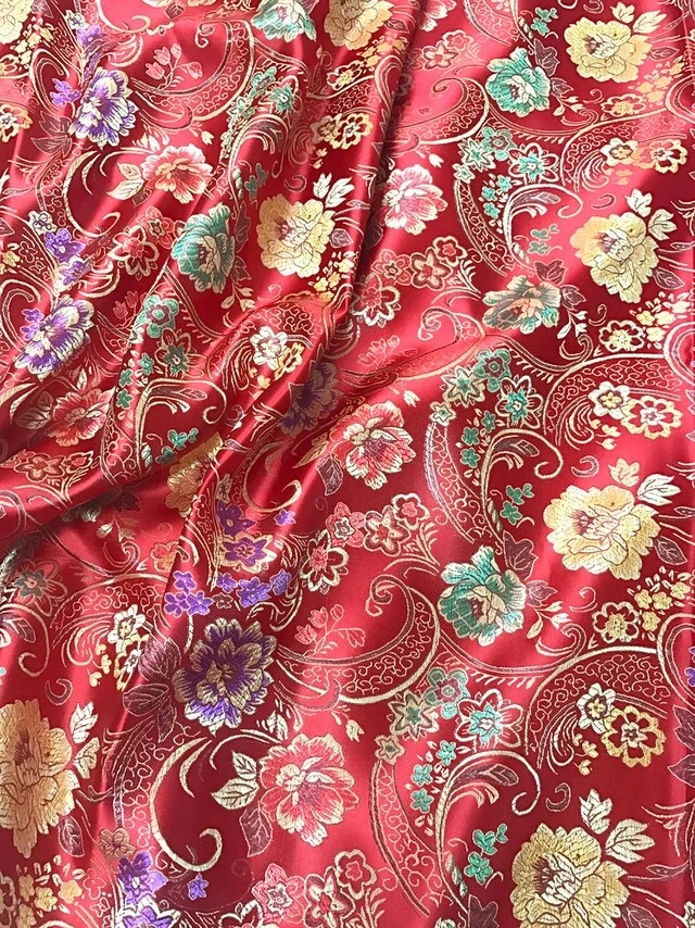 FLORAL BROCADE FAUX SILK SHANTUNG FABRIC COSTUME DRESS BLOUSE CRAFT - Image 1 of 1