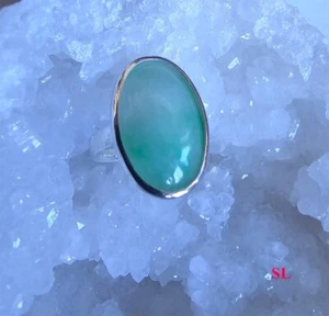 Bague en Jade naturelle forme Ovale taille réglable Chance Protection argent 925 - Foto 1 di 5