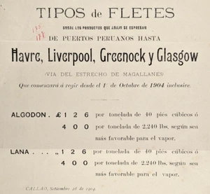 1904 Callao Peru Broadside Flyer Shipping Rates For Freight Peru To UK Ireland - Picture 1 of 3