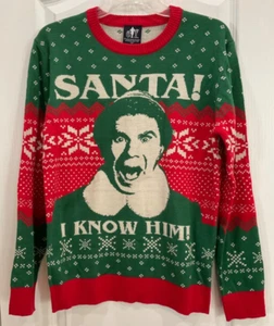 Elf Womens Graphic Pullover Sweater Size S Red Green Holidays Santa Relaxed Y12 - Picture 1 of 7