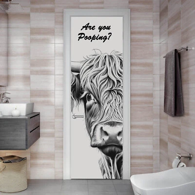 Mural de porta de vaca engraçado para banheiro. Você está fazendo cocô? Envoltório adesivo laminado - Imagem 1 de 4