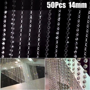 50PCS CHANDELIER LIGHT CRYSTALS-DROPLETS-GLASS BEADS WEDDING DROPS 14MM - Picture 1 of 3