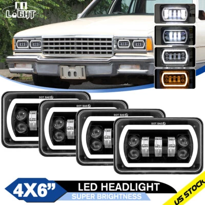 DOT 4PC 4x6" LED Headlights Hi/Lo Amber Halo For Chevrolet Caprice 1977 to 1986 - Image 1 of 4