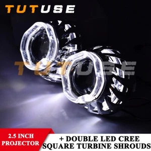 2.5'' Bi xenon HID Projector Lens Square LED Angel Eyes Headlight Retrofit H1 H7 - Picture 1 of 6