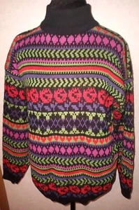Vintage 80er 90er Jamie Scott Gr. M Pullover Fair Isle Nordic Abstrakt Mock Neck - Bild 1 von 11