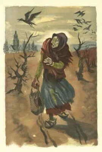Die HEXE & die RABENVÖGEL - Albert DECARIS - OriginalFarbholzschnitt 1969 - Picture 1 of 1