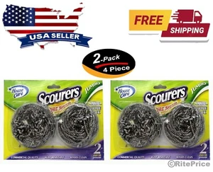 Jumbo 4 PCS Stainless Steel Sponges Scrubbing Scourer Pad For Kitchen (2 Pack) - Picture 1 of 13