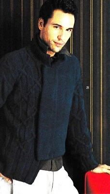 Knitting pattern copy mens designer asymmetric cardigan chunky yarn 52" 435JF - Image 1 of 4