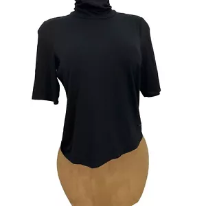 Eileen Fisher Black Stretch Mock Neck Tee Shirt Womens Size PL Casual Top $140 - Picture 1 of 16