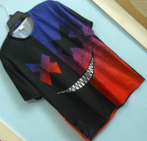 Evil EMOJI T-shirt Tee multicolor wrap around mens size XL 95% Polyestr - Picture 1 of 5