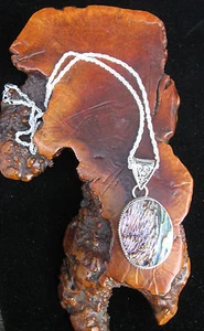 Abalone Muschel Vintage Stil 925 Sterlingsilber Anhänger 2,07" GRATIS Kette! - Bild 1 von 5