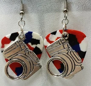 Modern Camera Guitar Pick Earrings - Pick Your Color - Picture 1 of 11
