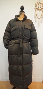 GOOD AMERICAN Water-Resistant Longline Belted Puffer Coat Sz 3 Large Olive Green - Picture 1 of 13