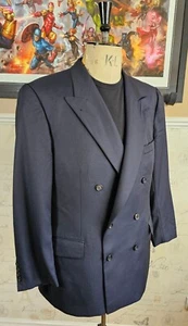 Vintage Burberry Double Breasted Blazer Jacket Men's Blue Herringbone Super 100 - Picture 1 of 19