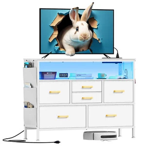 TAUS Dresser TV Stand for 45'' TV, 6-Drawer Dresser with Power Outlet &LED Light - Picture 1 of 6