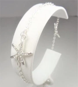 BEACH FASHION RHODIUM NAUTICAL SILVER TONE STARFISH W/ WHITE CZ SEA LIFE ANKLET - Picture 1 of 5