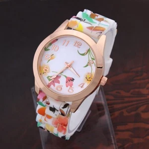 Orologio da polso silicone ragazza fiore causale orologio quarzo stampato donna o orologio nuovo - Foto 1 di 6
