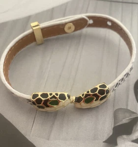 New Gold Tone SNAKE Head Animal Wrap Snake PU Leather White Pattern BRACELET Au - Picture 1 of 7