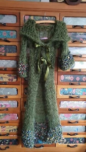 UK Designer long mohair mix hand knitted long Cardigan #ListingsInLights - Picture 1 of 9