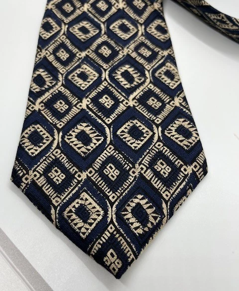 "Corbata de cuello Albert Nipon 100 % seda azul dorado geométrico diseñador de lujo 57,5"" x 4""" Foto 1 de 4